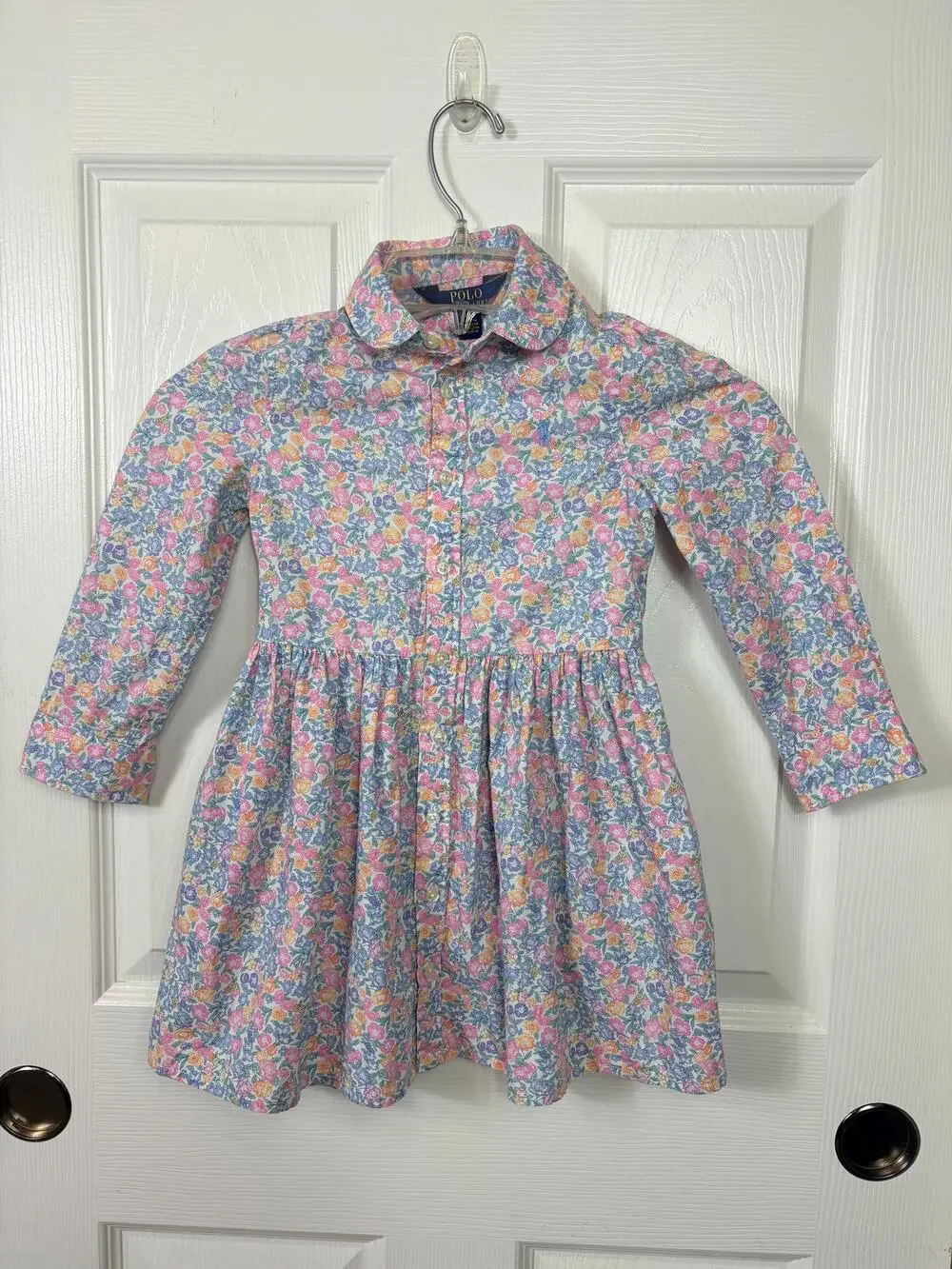 Polo Ralph Lauren Girls Floral Shirt Dress Cotton Long Sleeve Size 4